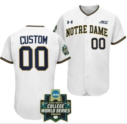 Custom Notre Dame Baseball Jersey Fighting Irish Name and Number NCAA 2022 College World Series White 8 Custom Notre Dame Baseball Jersey Fighting Irish Name and Number NCAA 2022 College World Series White