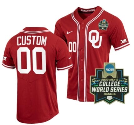 Custom Oklahoma Sooners Baseball Jersey Name and Number NCAA Crimson 2022 College World Series