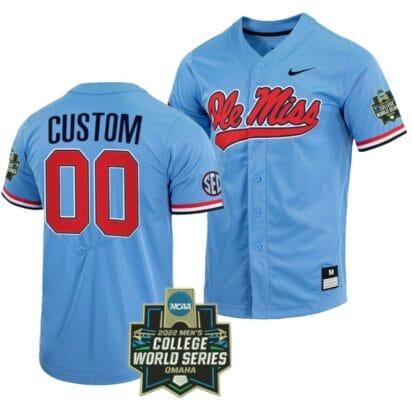 Custom Ole Miss Rebels Baseball Jersey Name and Number NCAA 2022 College World Series Blue 6 Custom Ole Miss Rebels Baseball Jersey Name and Number NCAA 2022 College World Series Blue