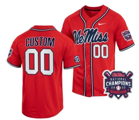 Custom Ole Miss Rebels Baseball Jersey Name and Number NCAA 2022 College World Series Champions Red 6 Custom Ole Miss Rebels Baseball Jersey Name and Number NCAA 2022 College World Series Champions Red