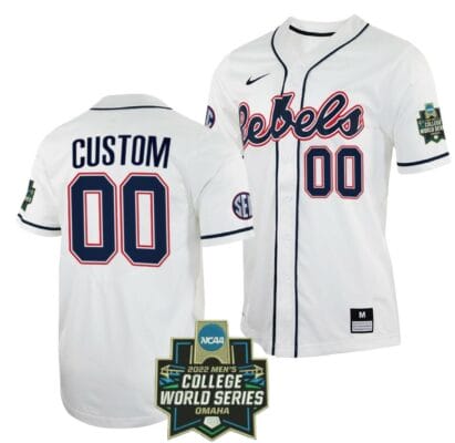 Custom Ole Miss Rebels Baseball Jersey Name and Number NCAA 2022 College World Series White