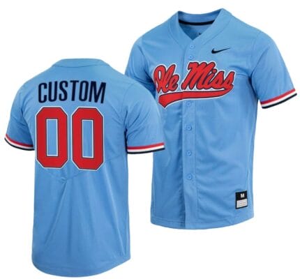 Custom Ole Miss Rebels Baseball Jersey Name and Number NCAA College Full-Button Blue
