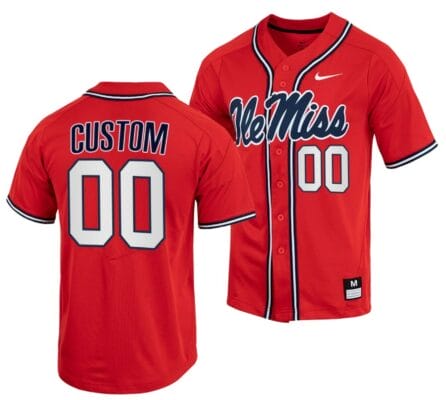 Custom Ole Miss Rebels Baseball Jersey Name and Number NCAA College Full-Button Red