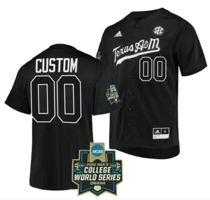 Custom Texas Aggies Baseball Jersey Name and Number NCAA College 2022 College World Series Black