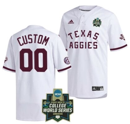 Custom Texas Aggies Baseball Jersey Name and Number NCAA College 2022 College World Series White 8 Custom Texas Aggies Baseball Jersey Name and Number NCAA College 2022 College World Series White