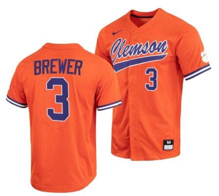 Dylan Brewer Jersey Clemson Tigers Baseball NCAA College Full-Button Orange #3