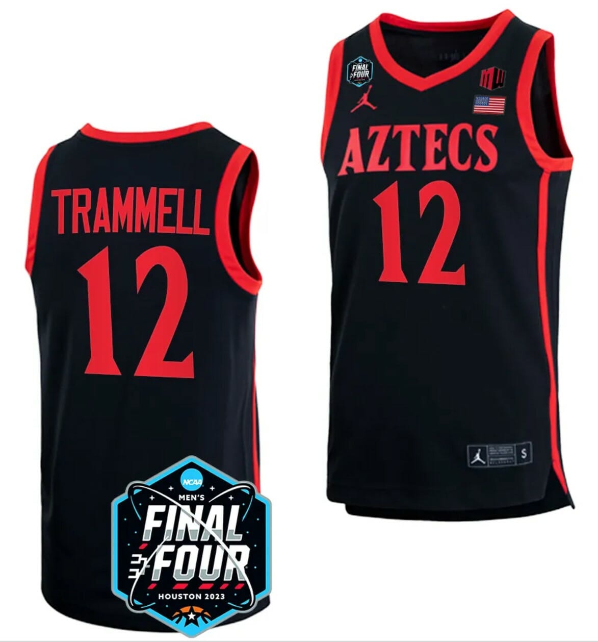 Darrion Trammell Jersey San Diego State Aztecs 2023 NCAA National Championship March Madness Black #12 1 Darrion Trammell Jersey San Diego State Aztecs 2023 NCAA National Championship March Madness Black #12