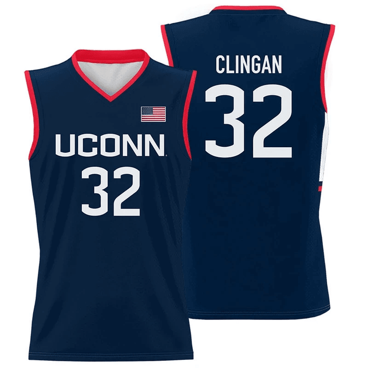 Donovan Clingan Jersey UConn Huskies College Basketball Navy #32 1 Donovan Clingan Jersey UConn Huskies College Basketball Navy #32