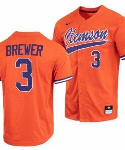 Dylan Brewer Jersey Clemson Tigers College Baseball Orange Full-Button #3