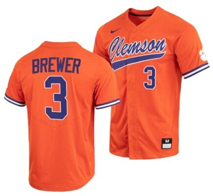 Dylan Brewer Jersey Clemson Tigers College Baseball Orange Full-Button #3