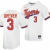 Dylan Brewer Jersey Clemson Tigers College Baseball White #3