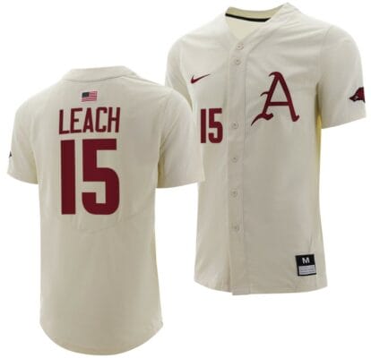 Dylan Leach Jersey Arkansas Razorbacks College Baseball Full-Button Natural #15