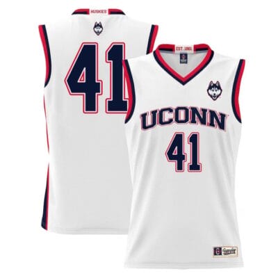 Emmett Hendry Jersey UConn Huskies College Basketball White #41 12 Emmett Hendry Jersey UConn Huskies College Basketball White #41