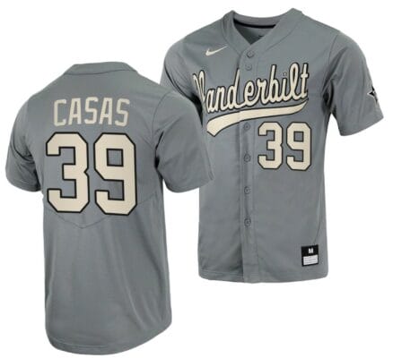 Gavin Casas Jersey Vanderbilt Commodores College Baseball Full-Button Grey #39