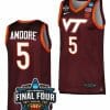 Georgia Amoore Jersey Virginia Tech Hokies College Basketball 2023 NCAA March Madness Final Four Maroon #5