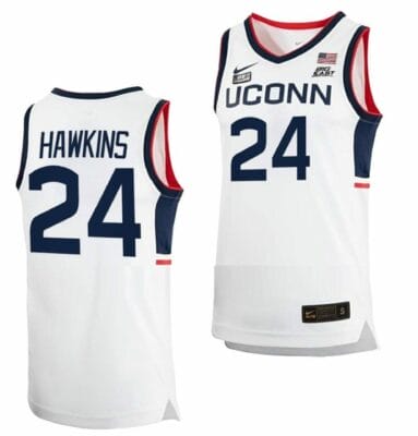 Jordan Hawkins Jersey UConn Huskies College Basketball White Replica #24 8 Jordan Hawkins Jersey UConn Huskies College Basketball White Replica #24
