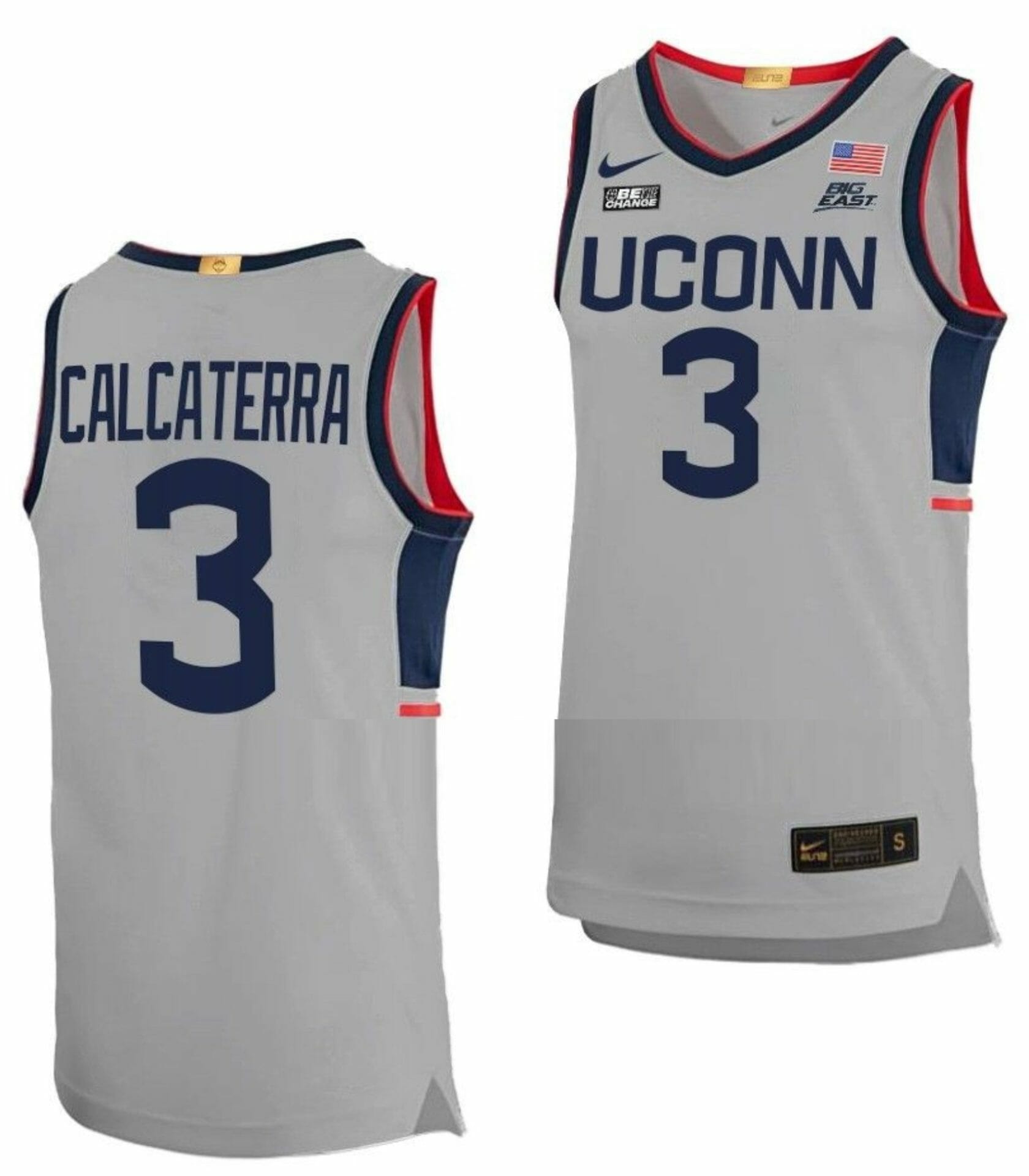 Joey Calcaterra Jersey UConn Huskies College Basketball Limited Gray #3 1 Joey Calcaterra Jersey UConn Huskies College Basketball Limited Gray #3