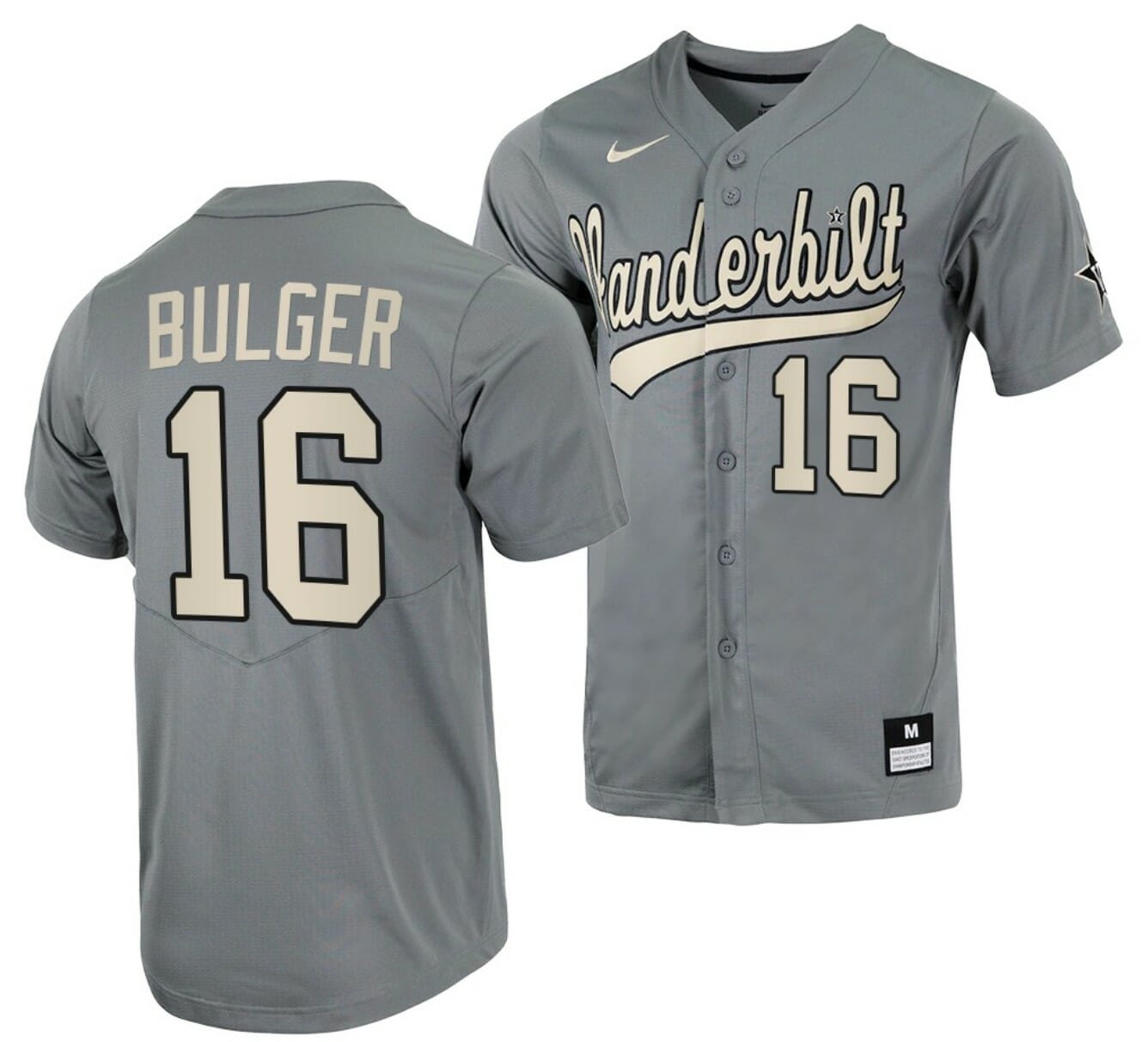Jack Bulger Jersey Vanderbilt Commodores College Baseball Full-Button Grey #16 1 Jack Bulger Jersey Vanderbilt Commodores College Baseball Full-Button Grey #16