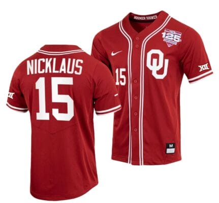 Jackson Nicklaus Jersey Oklahoma Sooners Baseball NCAA College Crimson 125th Season Full-Button #15 6 Jackson Nicklaus Jersey Oklahoma Sooners Baseball NCAA College Crimson 125th Season Full-Button #15