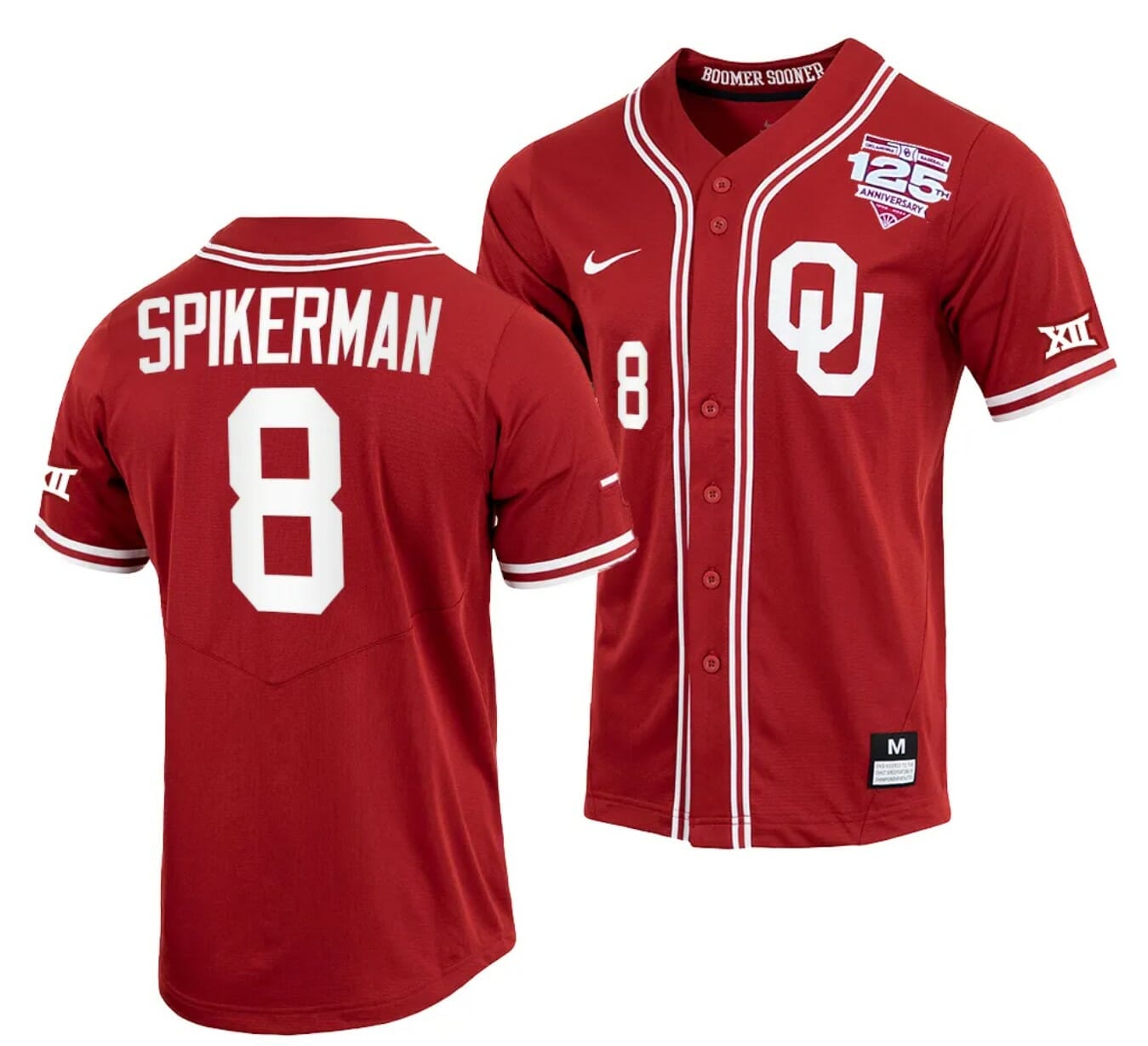 John Spikerman Jersey Oklahoma Sooners Baseball NCAA College Crimson 125th Season Full-Button #8 1 John Spikerman Jersey Oklahoma Sooners Baseball NCAA College Crimson 125th Season Full-Button #8