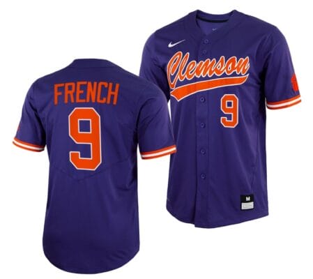 Jonathan French Jersey Clemson Tigers College Baseball Purple Full-Button #9
