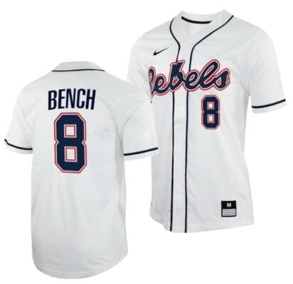 Justin Bench Jersey Ole Miss Rebels College Baseball White #8 6 Justin Bench Jersey Ole Miss Rebels College Baseball White #8