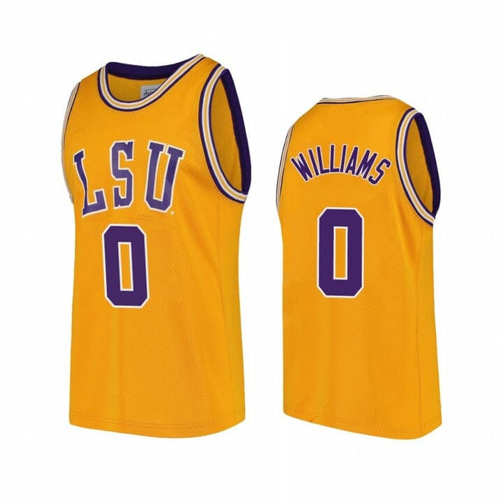 KJ Williams Jersey LSU Tigers Basketball 2023 Draft Prospect NCAA College Gold #0 Throwback 1 KJ Williams Jersey LSU Tigers Basketball 2023 Draft Prospect NCAA College Gold #0 Throwback1