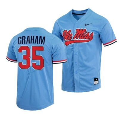 Kevin Graham Jersey Ole Miss Rebels College Baseball Full-Button Blue #35