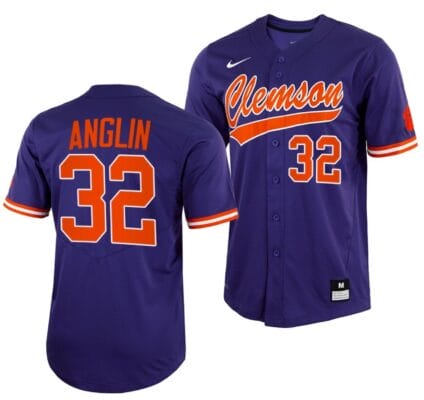 Mack Anglin Jersey Clemson Tigers College Baseball Purple Full-Button #32 6 Mack Anglin Jersey Clemson Tigers College Baseball Purple Full-Button #32