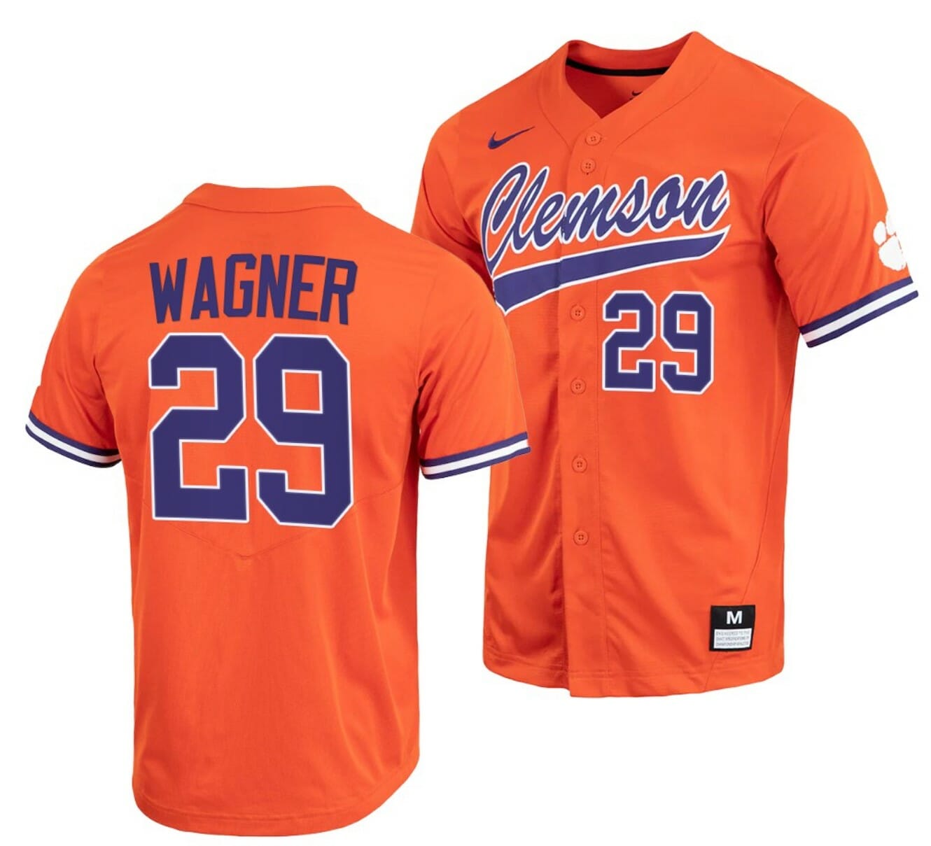 Max Wagner Jersey Clemson Tigers College Baseball Orange Full-Button #29 1 Max Wagner Jersey Clemson Tigers College Baseball Orange Full-Button #29
