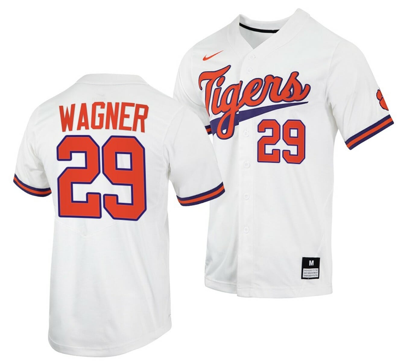 Max Wagner Jersey Clemson Tigers College Baseball White #29 1 Max Wagner Jersey Clemson Tigers College Baseball White #29