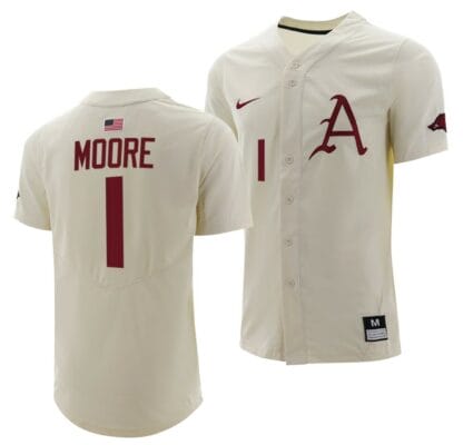Robert Moore Jersey Arkansas Razorbacks Baseball NCAA College Full-Button Natural #1