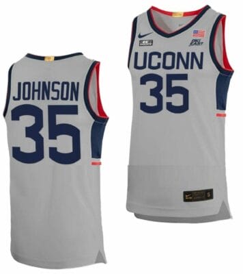 Samson Johnson Jersey UConn Huskies College Basketball Limited Gray #35 8 Samson Johnson Jersey UConn Huskies College Basketball Limited Gray #35