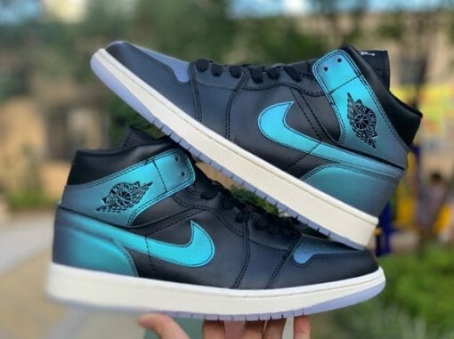 Air Jordan 1 Mid Black Turquoise Chameleon - Image 3