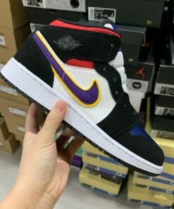 Air Jordan 1 Mid Lakers Purple Hook Red And Blue