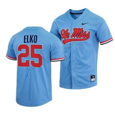 Tim Elko Jersey Ole Miss Rebels College Baseball Full-Button Blue #25