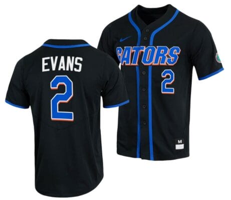 Ty Evans Jersey Florida Gators College Baseball Full-Button Black #2 6 Ty Evans Jersey Florida Gators College Baseball Full-Button Black #2