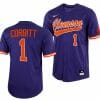 Tyler Corbitt Jersey Clemson Tigers College Baseball Purple Full-Button #1 2 Tyler Corbitt Jersey Clemson Tigers College Baseball Purple Full-Button #1