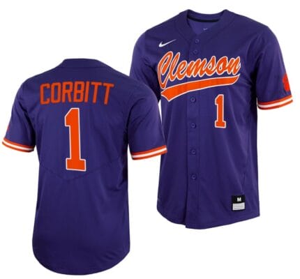 Tyler Corbitt Jersey Clemson Tigers College Baseball Purple Full-Button #1