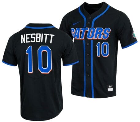 Tyler Nesbitt Jersey Florida Gators College Baseball Full-Button Black #10