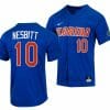 Tyler Nesbitt Jersey Florida Gators College Baseball Full-Button Royal #10 2 Tyler Nesbitt Jersey Florida Gators College Baseball Full-Button Royal #10