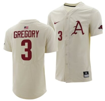 Zack Gregory Jersey Arkansas Razorbacks College Baseball Full-Button Natural #3