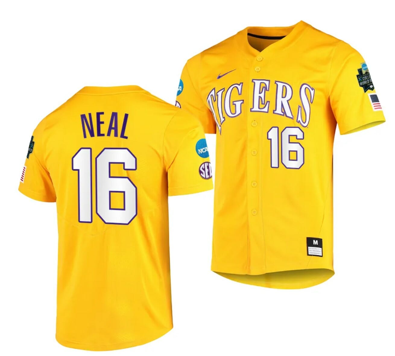 2023 College World Series Brady Neal Jersey LSU Tigers NCAA Baseball Gold #16 1 2023 College World Series Brady Neal Jersey LSU Tigers NCAA Baseball Gold #16