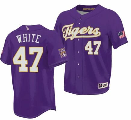 2023 College World Series Champions Tommy White Jersey LSU Tigers NCAA Baseball Purple #47