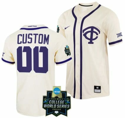 2023 College World Series Custom TCU Horned Frogs Jersey Name and Number NCAA Baseball Natural Replica #00