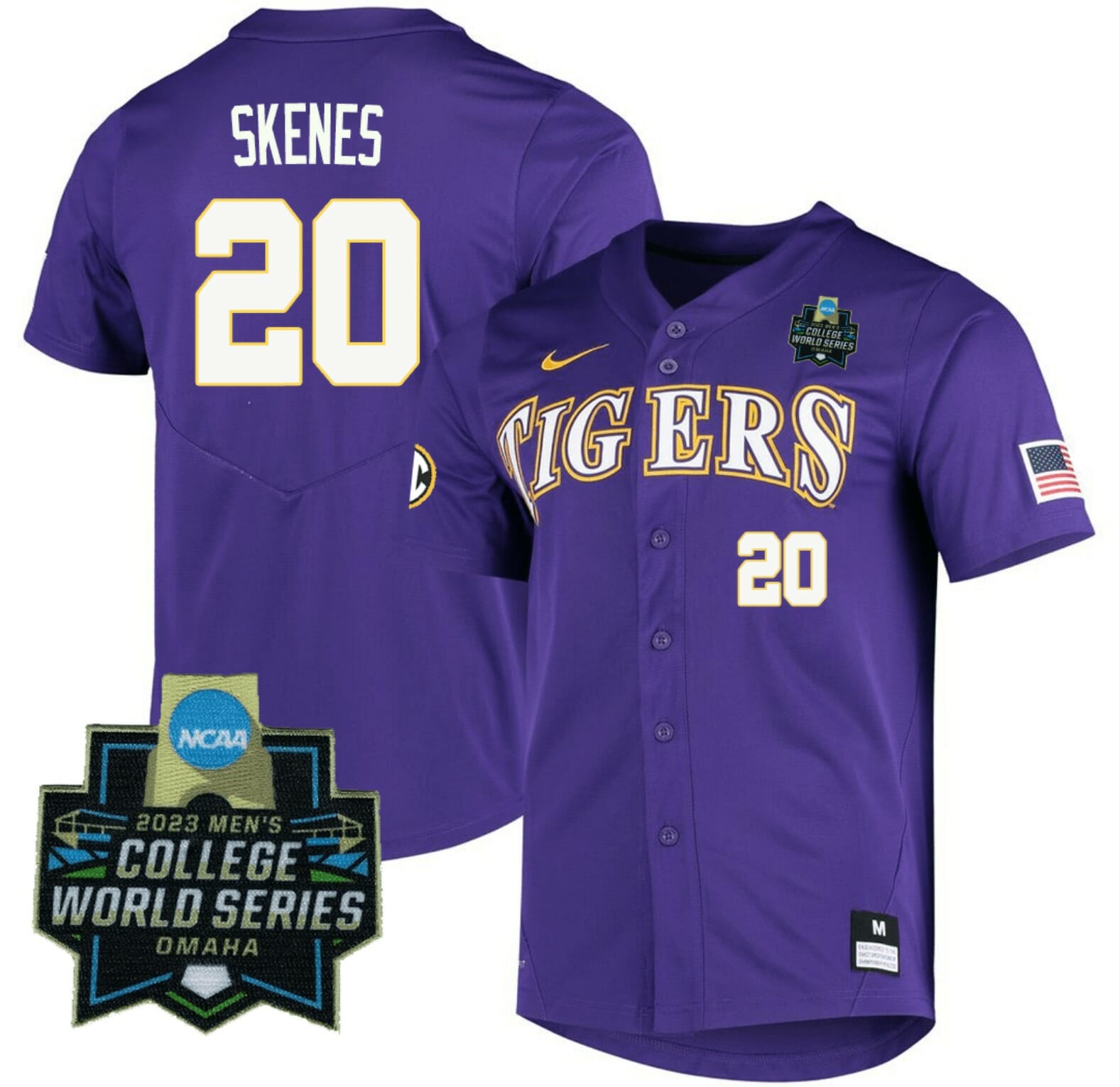 2023 College World Series Paul Skenes Jersey LSU Tigers NCAA Baseball Purple#20 1 2023 College World Series Paul Skenes Jersey LSU Tigers NCAA Baseball Purple#20