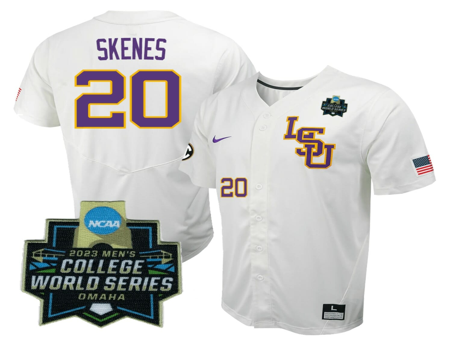 2023 College World Series Paul Skenes Jersey LSU Tigers NCAA Baseball White#20 1 2023 College World Series Paul Skenes Jersey LSU Tigers NCAA Baseball White#20
