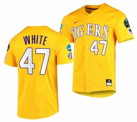 2023 College World Series Tommy White Jersey LSU Tigers NCAA Baseball Gold #47