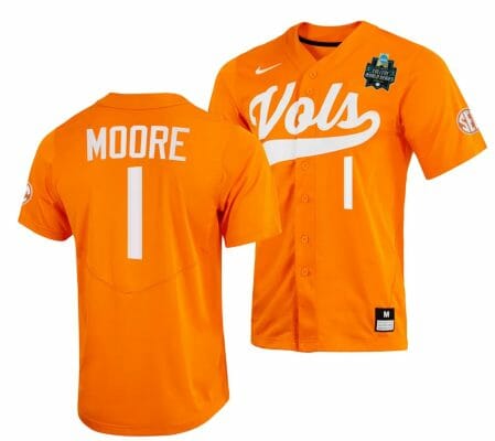 Christian Moore Jersey Tennessee Volunteers #1 Orange 2023 NCAA Baseball College World Series OMAHA 8