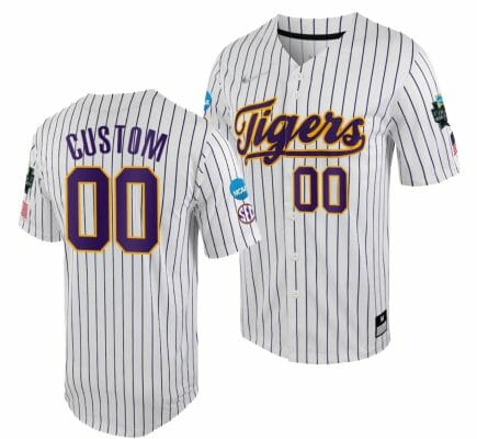 Custom LSU Tigers Jersey Name and Number 2023 College World Series White Purple #00 NCAA Baseball 6 Custom LSU Tigers Jersey Name and Number 2023 College World Series White Purple #00 NCAA Baseball